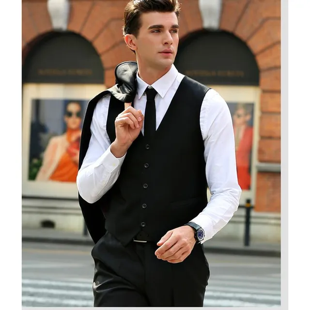 New Modest Handsome Black Casual Mens Vest Business Mens Vest Groomsman
