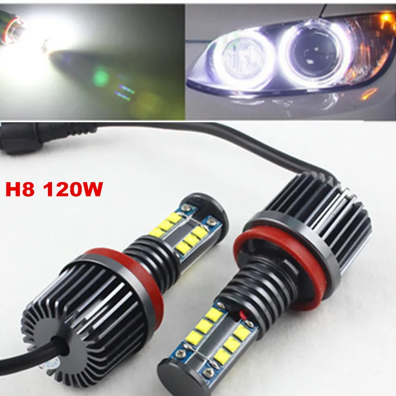 

FSYLX 1Set 120W H8 LED marker Angel Eyes bulb for BMW X5 E70 X6 E71 E90 E91 E92 M3 E60 xenon white headlight drl Angel Eyes lamp