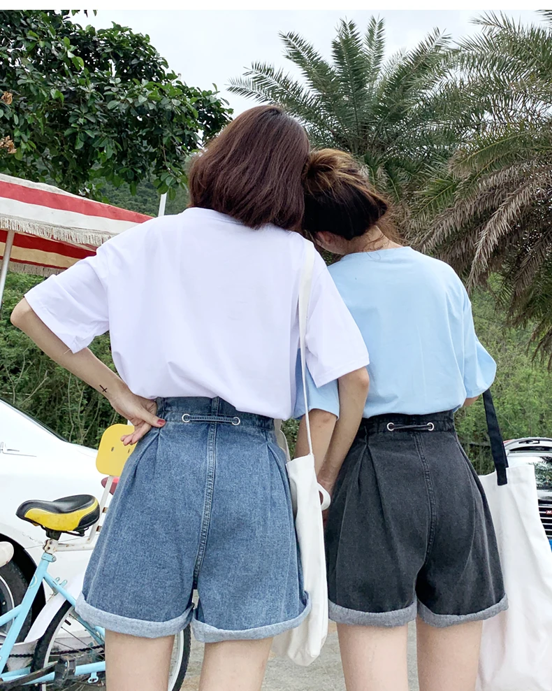 Loyalget манжеты с высокой талией опрессованные джинсовые шорты женские 2019 корейский стиль повседневные шорты джинсы летние горячие шорты на