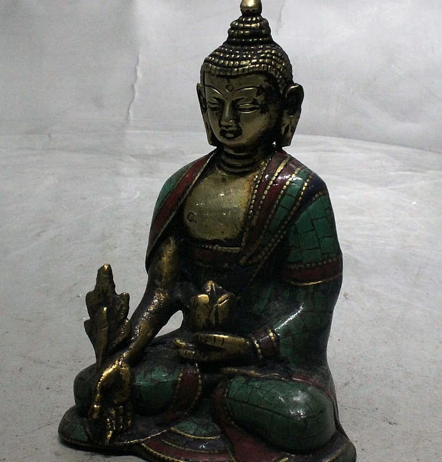 

5" Old Tibet Buddhism Turquoise Medicine Sakyamuni Shakyamuni Buddha Statue