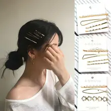 1 комплект, корейский, геометрической формы, металлический сплав, заколки для волос для девушек, имитация жемчуга, цветок, звезда, одно слово, заколки для волос, боковая челка