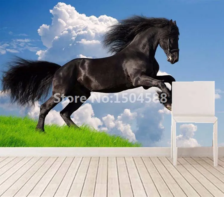 Современный простой домашний декор черный бегущий конь фотообои для гостиной спальни Индивидуальный размер нетканые 3D обои для стен