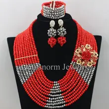 Новое поступление нигерийские Свадебные бусы Набор ожерелье красные серебряные африканские бусы женские хрустальные Ювелирные наборы WB991