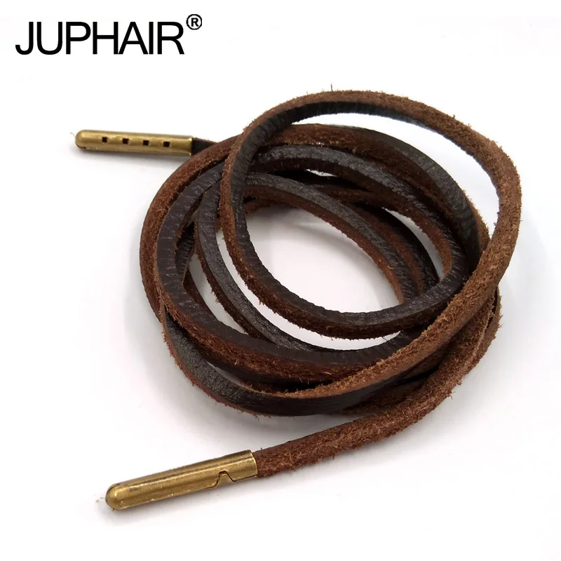 

1-12Pairs Coffee Mens Fashion Quality Genuine Top Layer Leather Shoelaces Retro Leather Boot Shoe Shoestring Metal Head Shoelace
