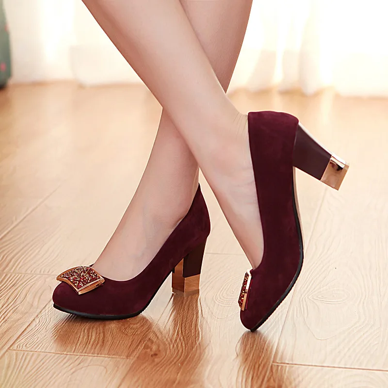 Asumer/ Новые Элегантные стразы женские туфли-лодочки обувь на квадратном каблуке обувь на высоком каблуке с круглым носком женская обувь Туфли для вечеринок и свадеб - Цвет: Red wine