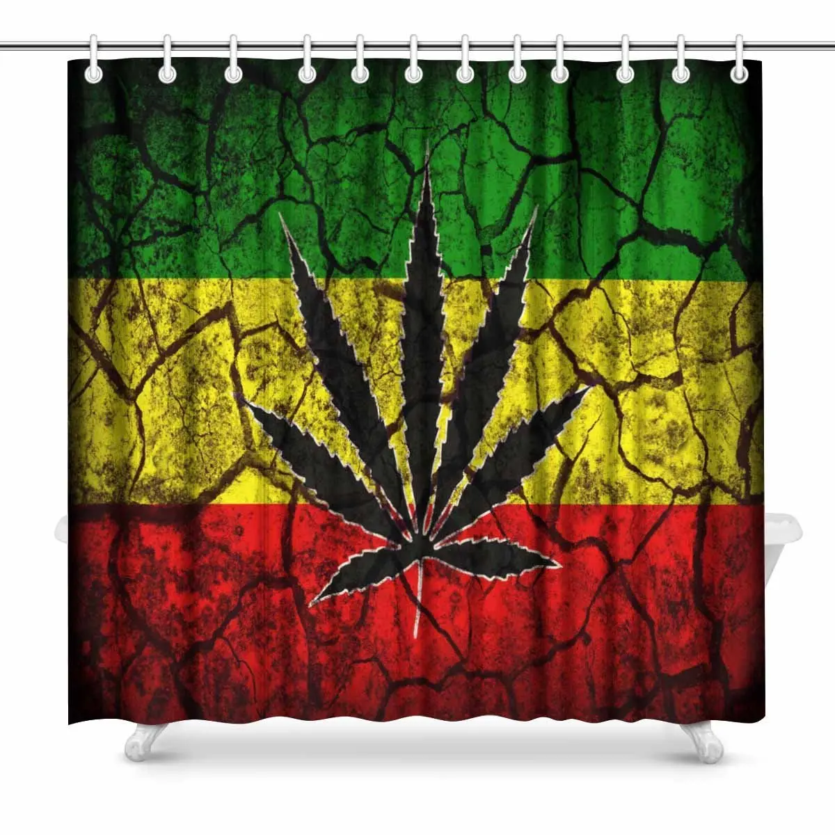 

Rasta Flag Pattern Shower Curtain with Smoke Leaf on Crack Soil Texture Retro Vintage Style Art Bathroom Decor Shower Curtains