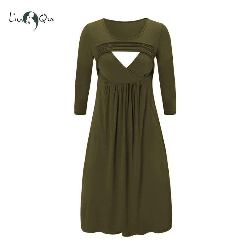 

3 Quarter Sleeve Mama Clothes Nursing Dress Maternity Dresses Pregnant Women's Dress Autumn Winter Dresses Womens Clothing