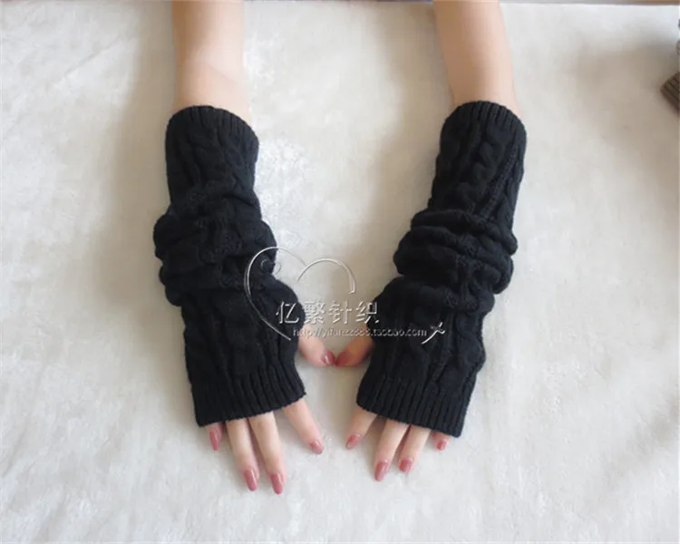 Зимние для женщин варежки голые пальцы длинные теплые половина палец вязание шерсть рукавом для верховой езды наручная повязка