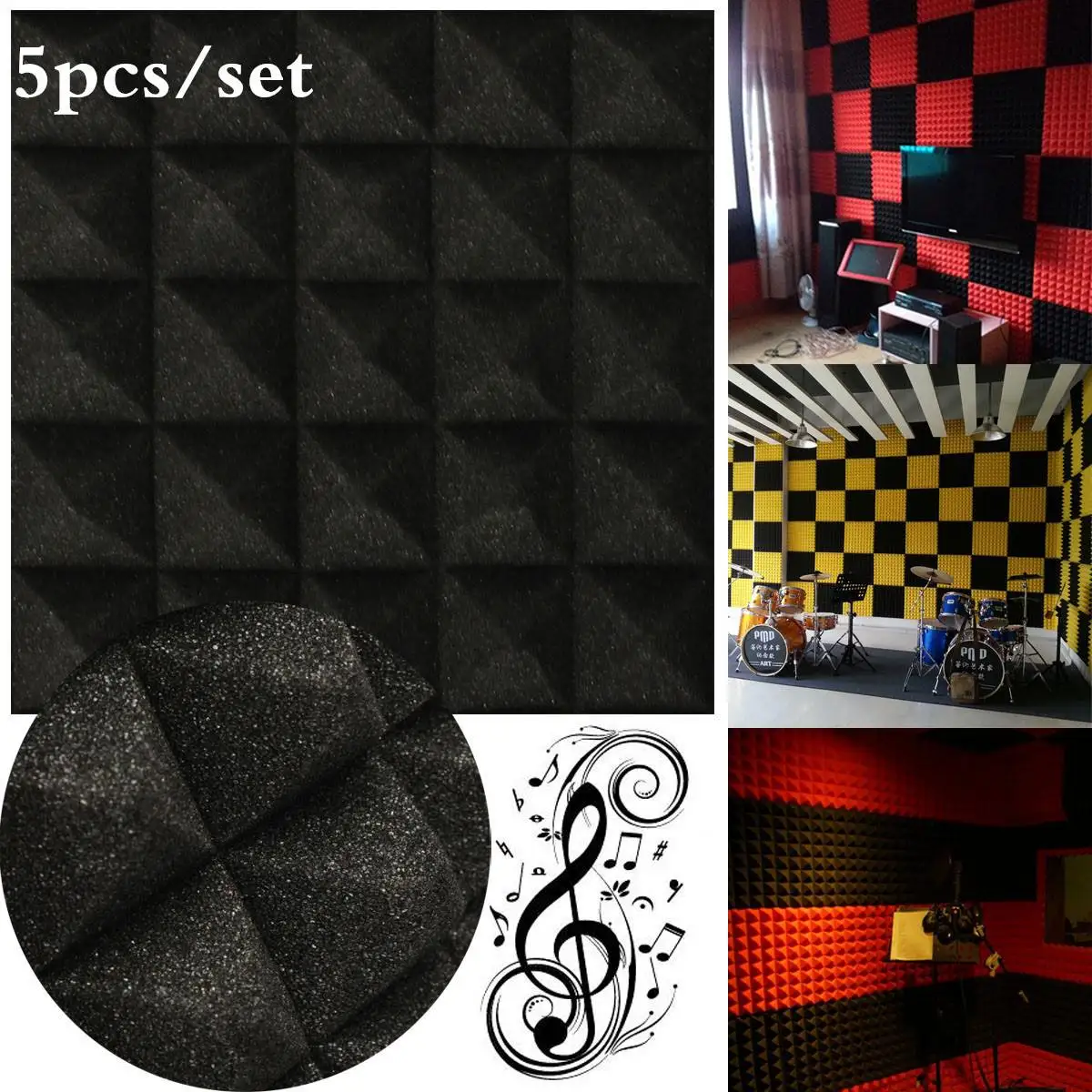 

5Pcs/set Acoustic Foam Sound Treatment Tiles Sound Proofing Sound Stop Absorbing Insulation For Studio KTV Audio Visual Room