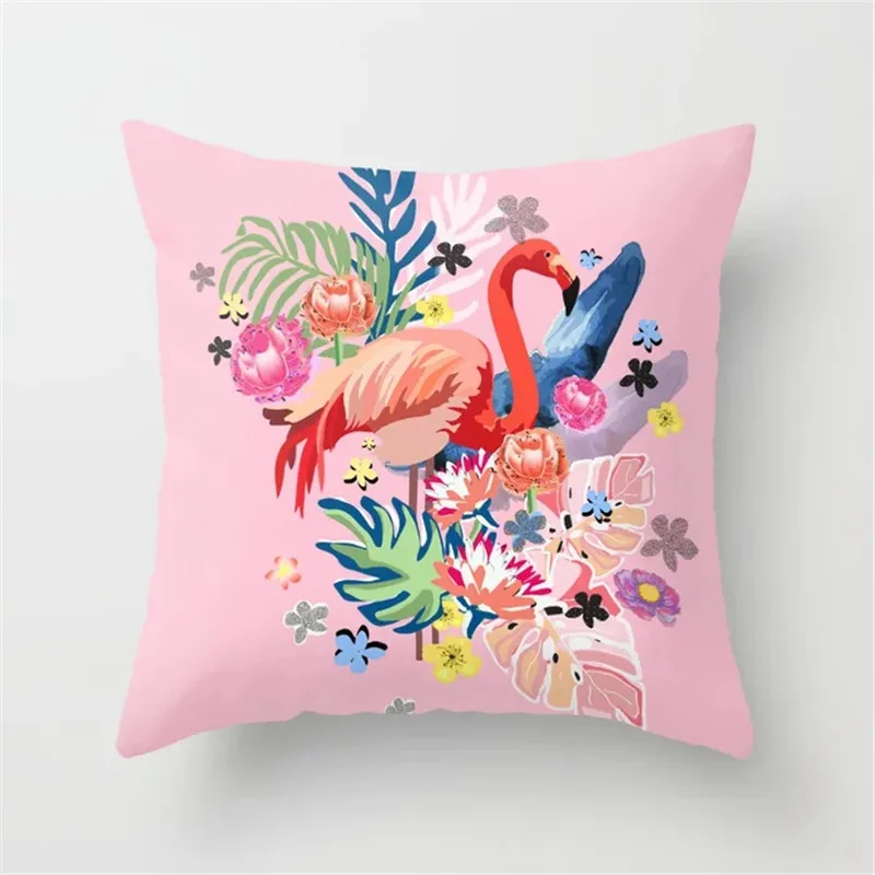 الوردي فلامنغو زهرة الطيور غطاء الوسادة النخيل أوراق الصبار المنزل مكتب سيارة أريكة كسوة وسائد للزينة وسائد زخرفية غطاء