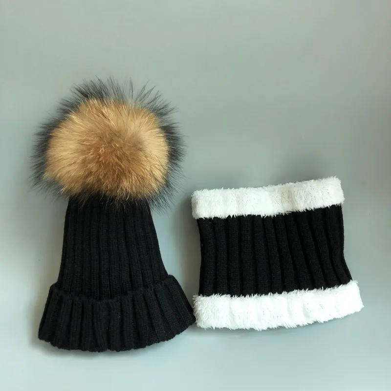 Kids Boys Girls hats Warm Fleece Liner Beanie Hats set With Scarf Fur Winter Hat For Children Baby Skullies Beanies