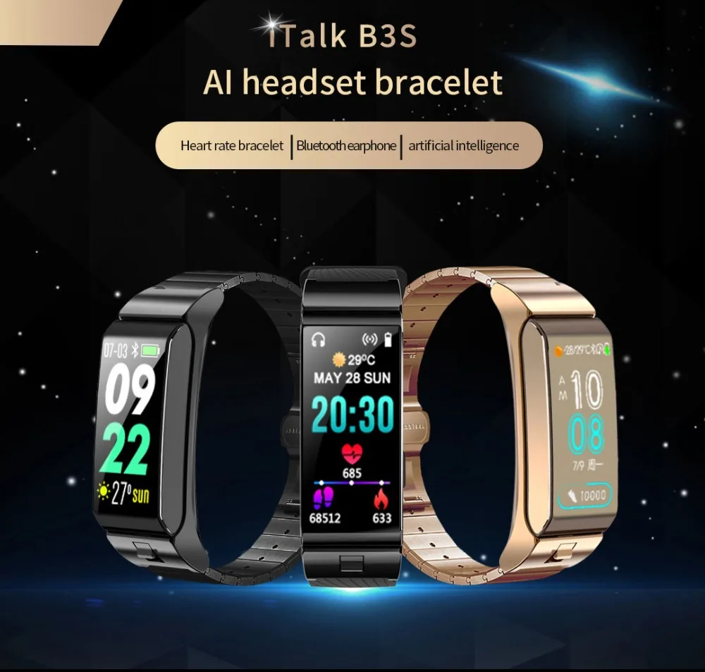 B3S ips цветной экран Смарт-браслет Bluetooth гарнитура AI наушники с голосовым управлением пульсометр Монитор артериального давления умный Браслет