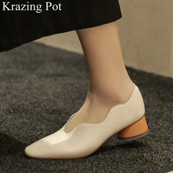 

2019 superstar big size genuine leather brand spring shoes round heel shallow women pumps lace up concise office lady shoes L06