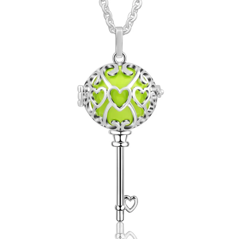 Eudora покрытый серебром 18 мм ключ мексиканский кулон бола Ожерелье бола музыкальная клетка для беременных подвеска с цепочкой для женщин хорошее ювелирное изделие K234N18 - Окраска металла: green A13
