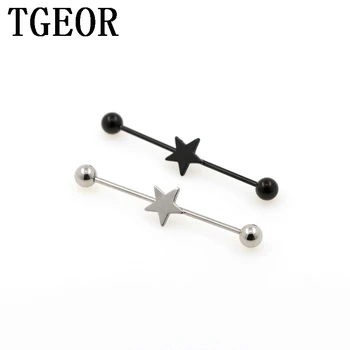 

wholesale scaffold barbells 20pcs surgical Stainless Steel 1.2*35*5/5mm star industrial barbell piercing free shipping