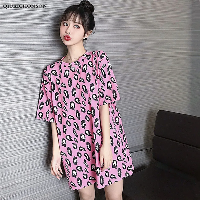 

Korean fashion plus size shirt short sleeve long t shirt leopard print womens tshirts casual tee shirt femme ete