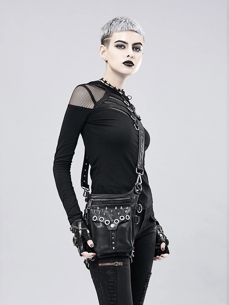 Couro preto Retro Rocha SteamPunk Homens Mulheres
