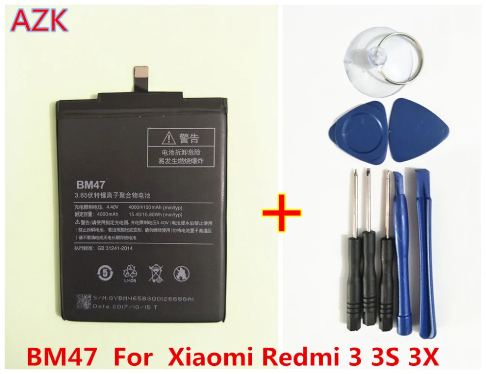 

+Tools ! AZK For Xiaomi Redmi 3 3S 3X 4X Battery BM47 4000mAh Compatible 5.0inch Hongmi 3 3S 3X 4X Prime Pro smartphone
