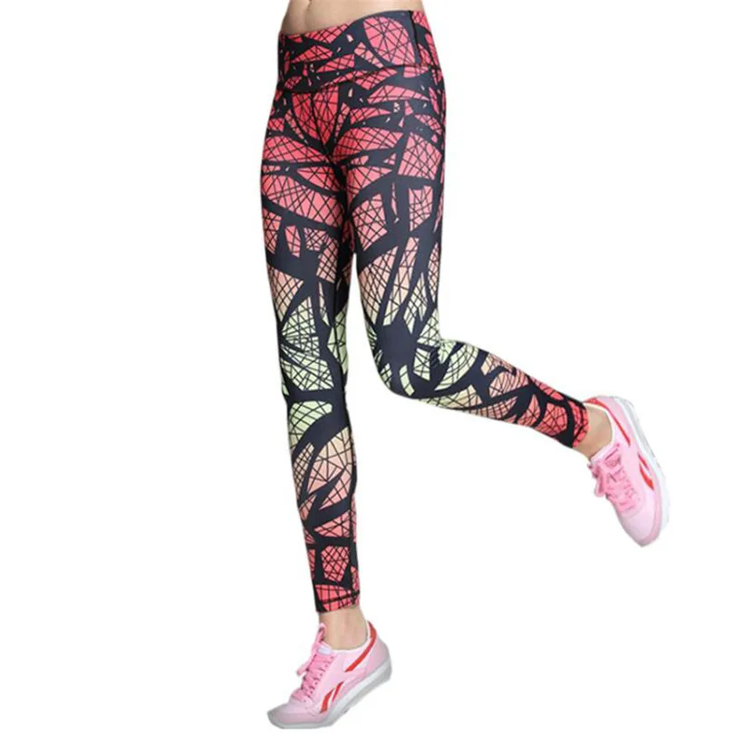 Sexy deportes legging elástico gradiente mujeres deporte Pantalones marca poliéster spandex leggins impresión Leggings colorido ropa k162