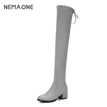 

NEMAONE 2019 Heels Shoes Women Boots Designer Sexy Thigh High Boos Flats Shoes Autumn Winter Over The Knee Boots