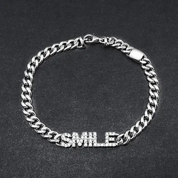 

SLJELY Brand Design 925 Sterling Silver Letter SMILE Chain Bracelet Micro 5A Cubic Zirconia Stones Women Luxury Fine Jewelry