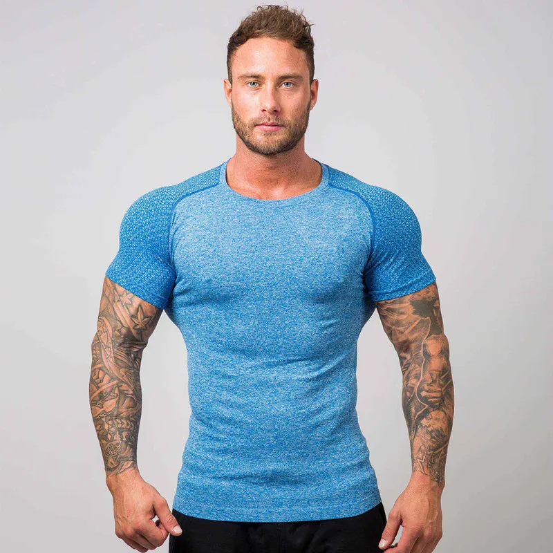 

2019 New Fashion Men's Gyms T-Shirt O-Neck Slim Fit Mens Short Sleeve Pullovers T-shirt Men Fitness Essential Black Short Te