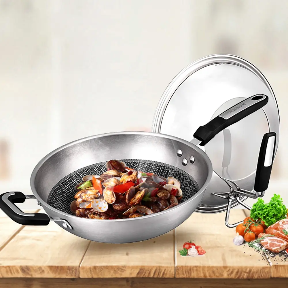 

Non-stick Pan Saucepan with Lid Stainless Steel Nonstick Pan Fry Pan Stockpot Fast Heat-up Food Cooker