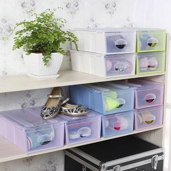 

Creative Plastic Flip Side Open Shoe Storage Box And Multi-Function Home Living Room Bedroom Dust-Proof Transparent Shoes Boxes