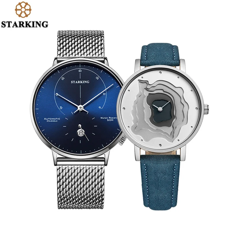

STARKING Automatic Watch Self-wind 28800 Beats Mechanical Movement Wristwatch Men Steel Male Clock Blue Vintage Watch SET