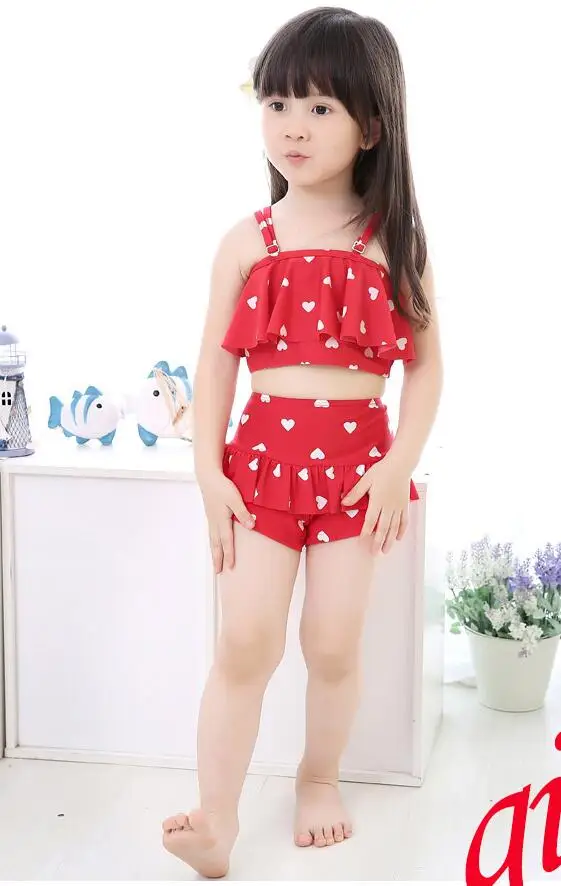 

2017 red ju bot s 2 handmade crochet bikini bandeau bow halter swimwear kids Floral bottom swimsuit hot summer suit swim suit