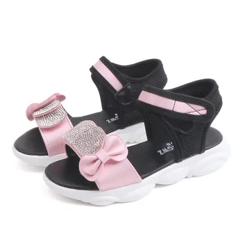 

Girls Sandals 2019 Summer New Sequins Princess Shoes Little Girls Fashion Wild Bow Beach Shoes Size 26 - 36