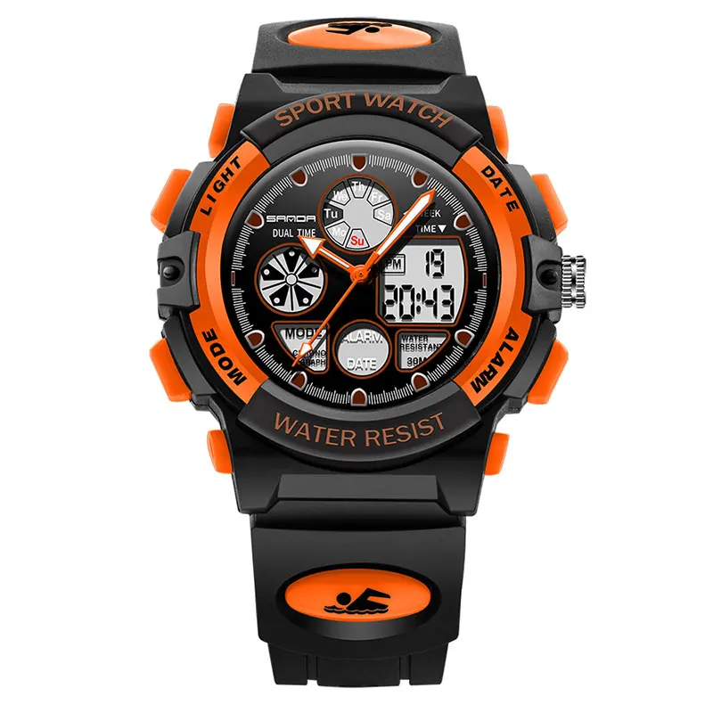 SANDA брендовые водонепроницаемые спортивные детские часы для девочек и мальчиков электронные часы Детские светодиодные цифровые наручные часы для девочек и мальчиков - Цвет: orange