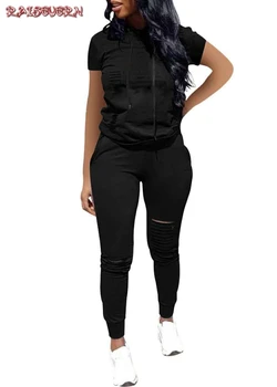 

RAISEVERN 2019 New Solid Tracksuit 2pcs Women Set Hoodies Crop Top Sweatshirt+Side Pants Hooded Women Clothing Suits Female