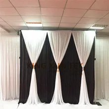 White And Black Ice Silk Wedding Backdrop Curtain With Valance Drapery Stage Background Event Banquet Decoration
