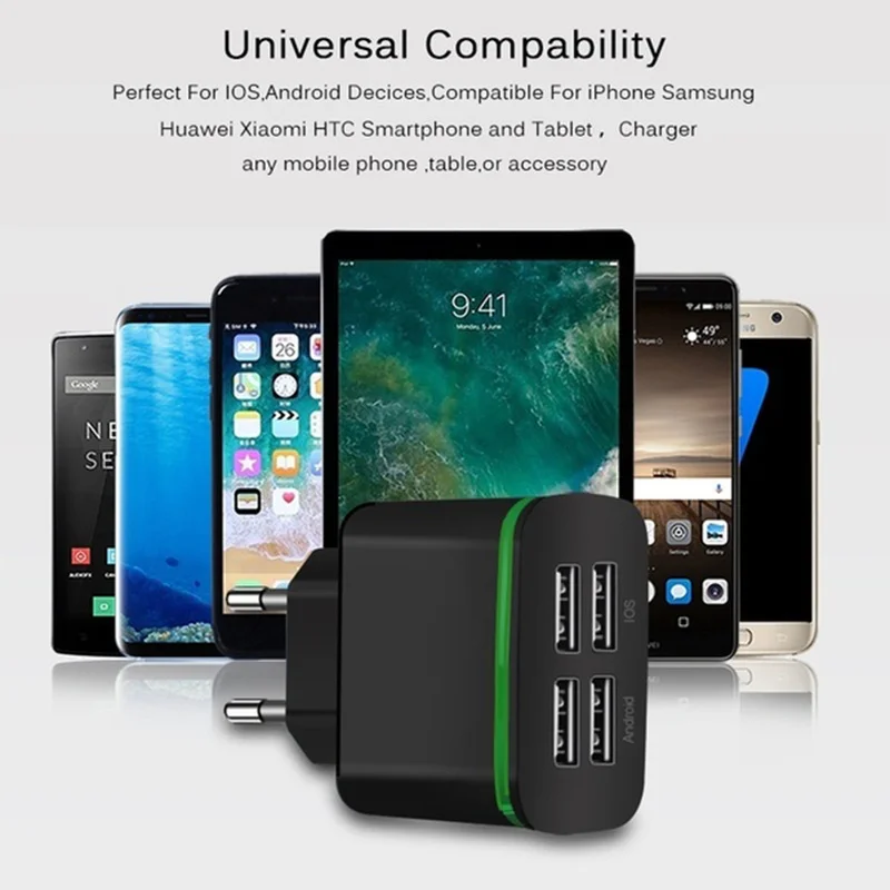 Портативное зарядное устройство с 4 USB портами и светодиодной