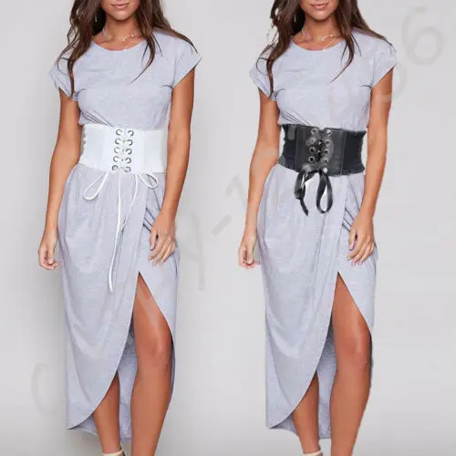Retro British Women Lace Up Eyelet Cotton Corset Belt High Waist Wide Style Belt