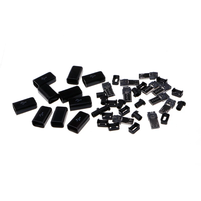 

10 Sets Micro USB Welding Type Male 5 Pin Plug Connector w/Plastic Cover 4 in 1 DIY