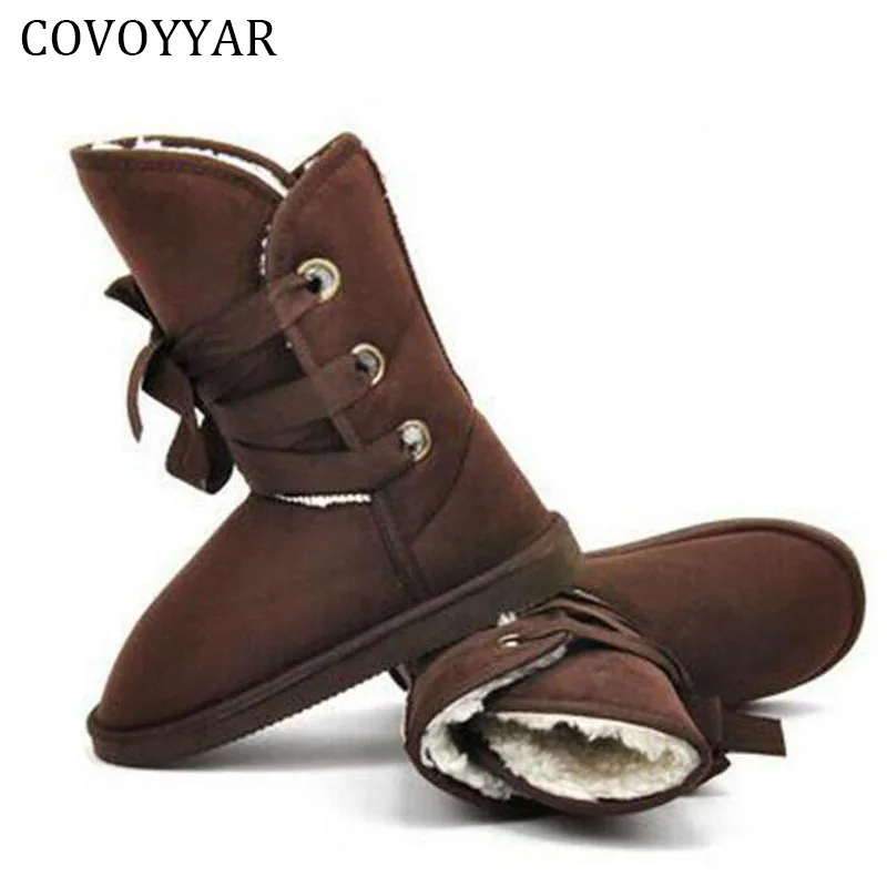 

COVOYYAR 2017 Two Wear Snow Boots Winter Warm Lace Up Ankle Women Lady Boots Fur Padded Fashion Flock Woman Shoes Size 40 WBS568