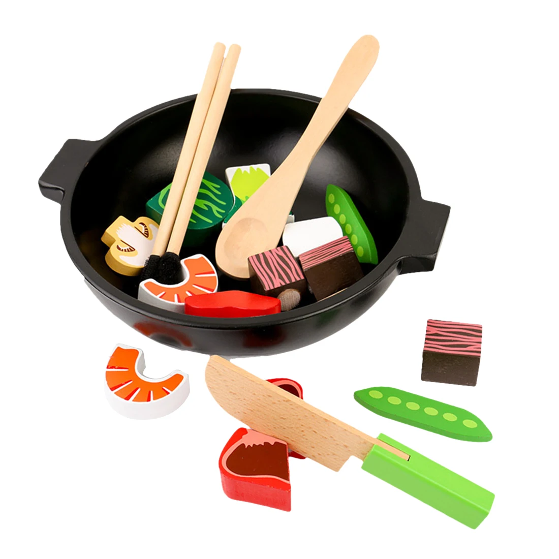

19Pcs/set Funny Wooden Children Pretend & Play Slicing Play Toy Emulational Casserole Cutting Kitchenware Set