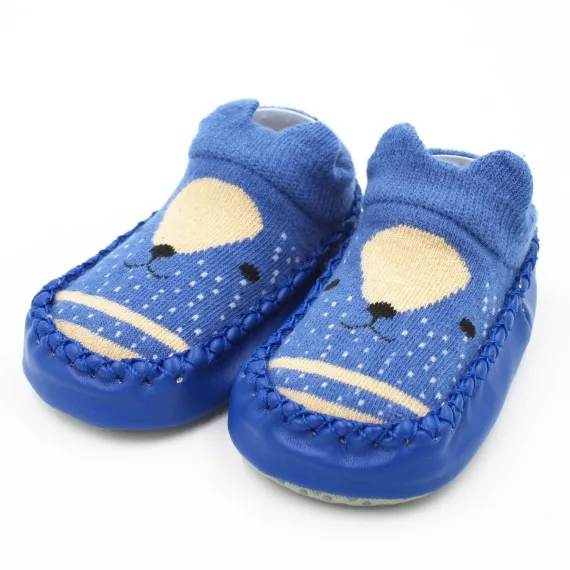 1 пара милых носков, детские Нескользящие носки с рисунками животных, 11-14 см, Детские хлопковые носки с подошвой, сохраняющие тепло носки - Цвет: navy blue