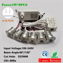 1 Вт Светодиодный прожектор, 60D/120D украшение дома освещение, AC100-240V вход драйвер с диммером, 25 мм вырез светильник 6 шт./компл