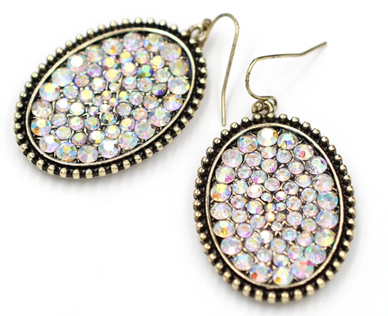 

New Arrival Small Oval Pave Stone Fully-Jewelled Dangle Earrings For Women Fashion Jewelry