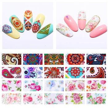 

10 Rolls/Box Nail Foils Stickers Flower Theme Mixed Patterns Colorful Nail Art Transfer Decals for Nail Art Beauty Design