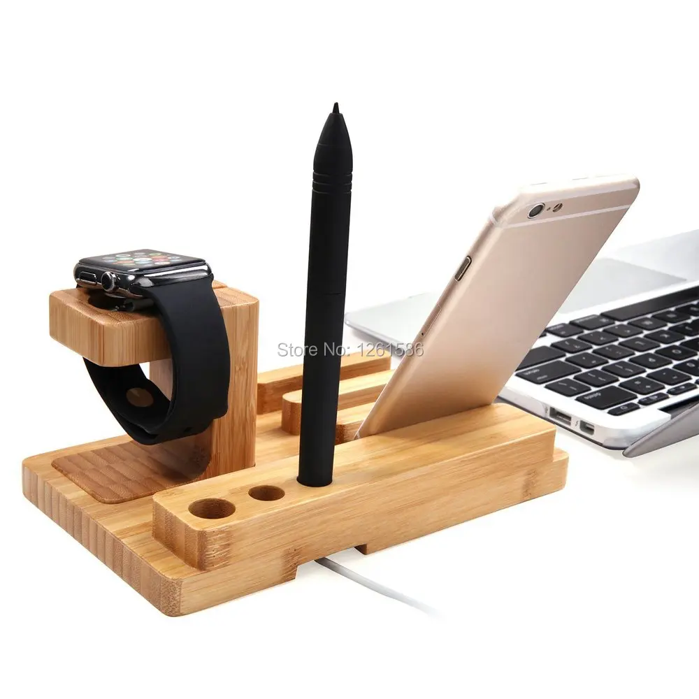 Apple Watch Stand,  Bamboo Wood Charging Stand Bracket Docking Station Holder for iPhone  iPad, Apple Watch iwatch -c