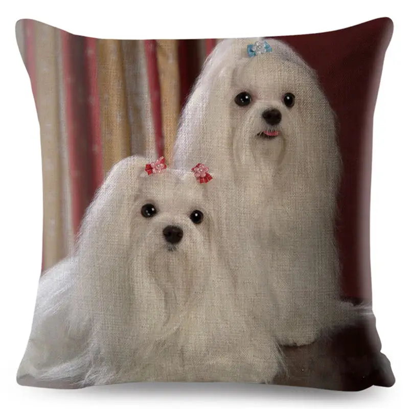 Cute Animal Pet Maltese Dog Pillow Cover Linen Cushion Covers 45*45cm Square Pillow Case Sofa Car Home Decoration Pillowcase - Цвет: 6