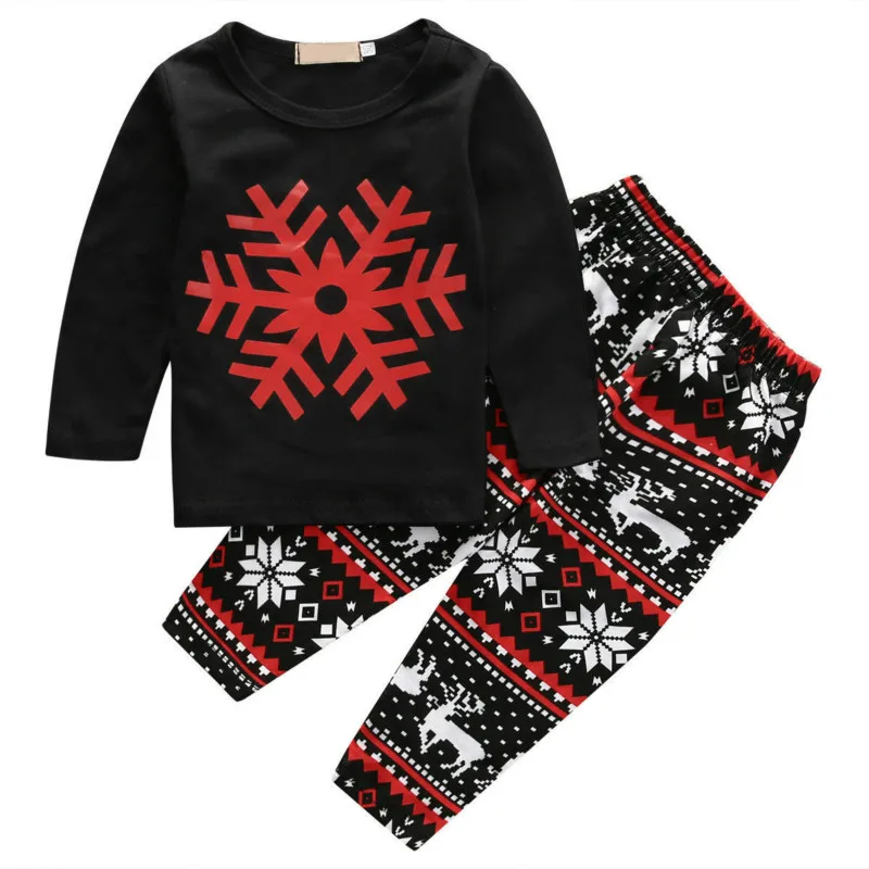 

Casual 2pcs Cotton Set Infant Toddler Kids Baby Girls Outfits Long Sleeve Print T-shirt Top Snowflake Pants Warm Clothes