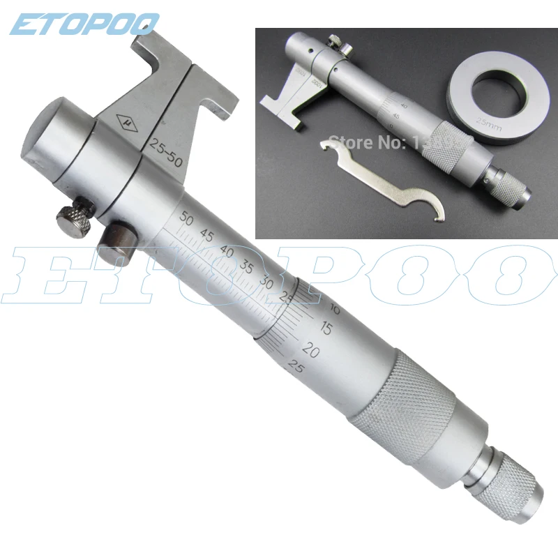 

25-50mm Inside Micrometer Caliper Gauge Inside Micrometer For Inside Measurement 0.01mm Metric Carbide Ratchet Screw Gauge