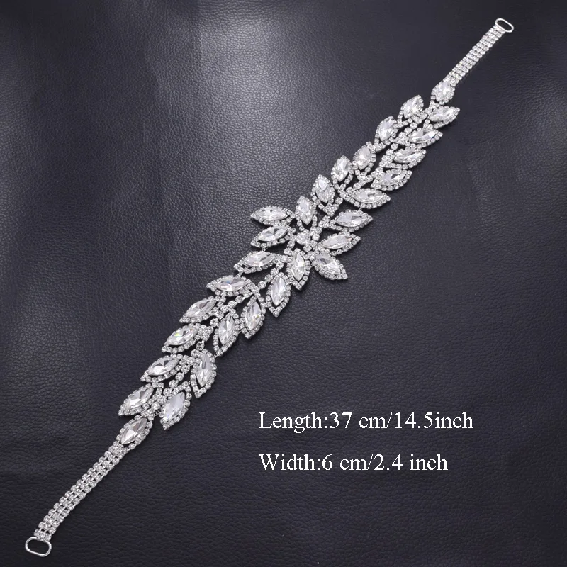 Leaf sash rhinestone wedding dress belt (2)