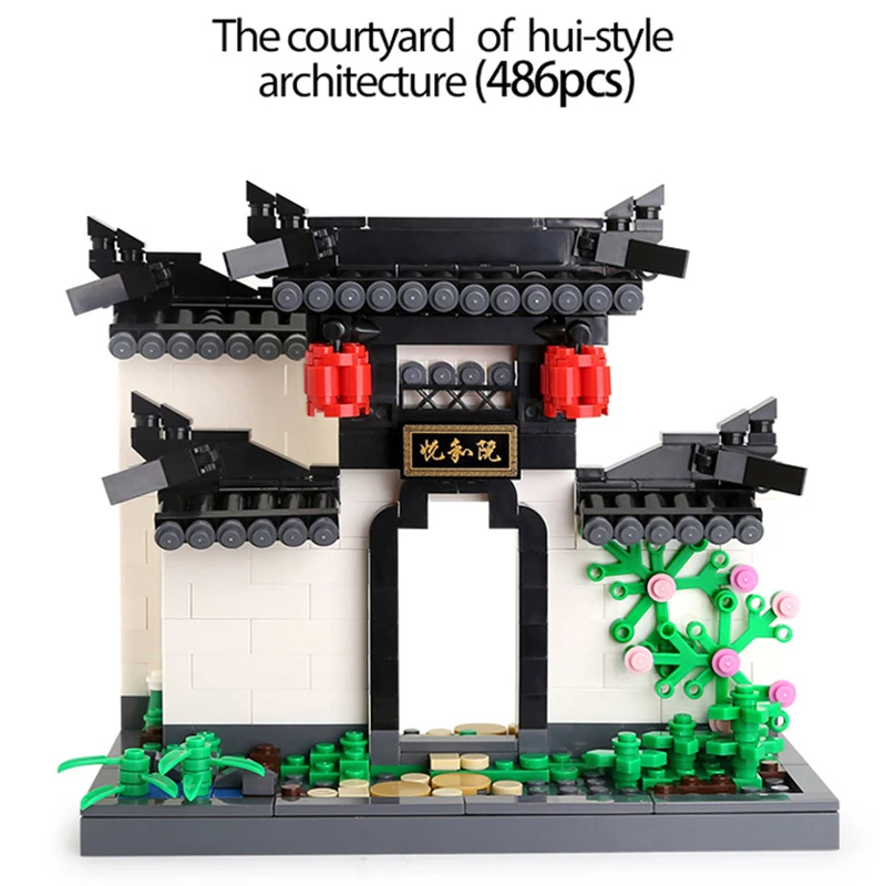 

China Ancient Tang Dynasty Architecture Compatible LegoINGlys Courtyard Archway Garret Ancient Architecture Building Blocks 3313