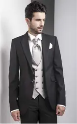 Черный Италия Для мужчин костюмы с двубортный жилет 2019 элегантные лучший мужской мундир для свадьбы Для Мужчин's вечерние костюмы (пиджак +